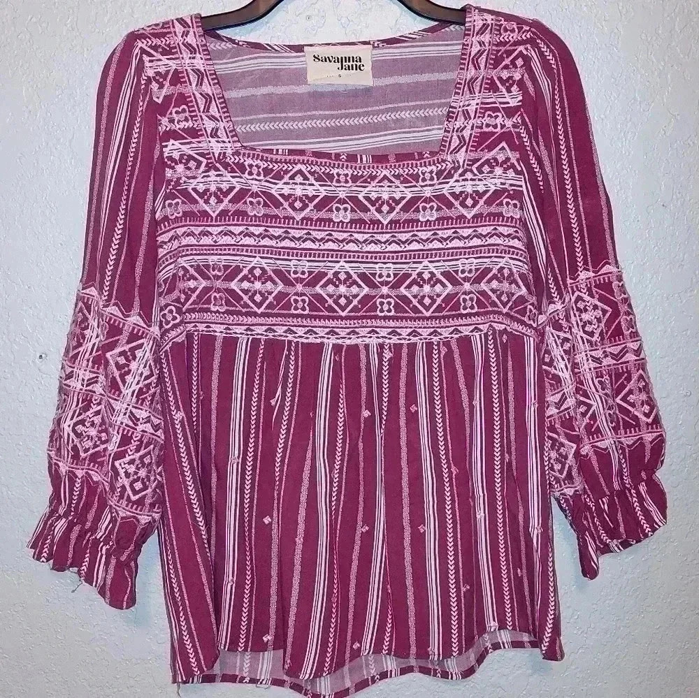 Savanna Jane Mauve The Olsen Top Boho Western Style Size Small - Picture 1 of 6